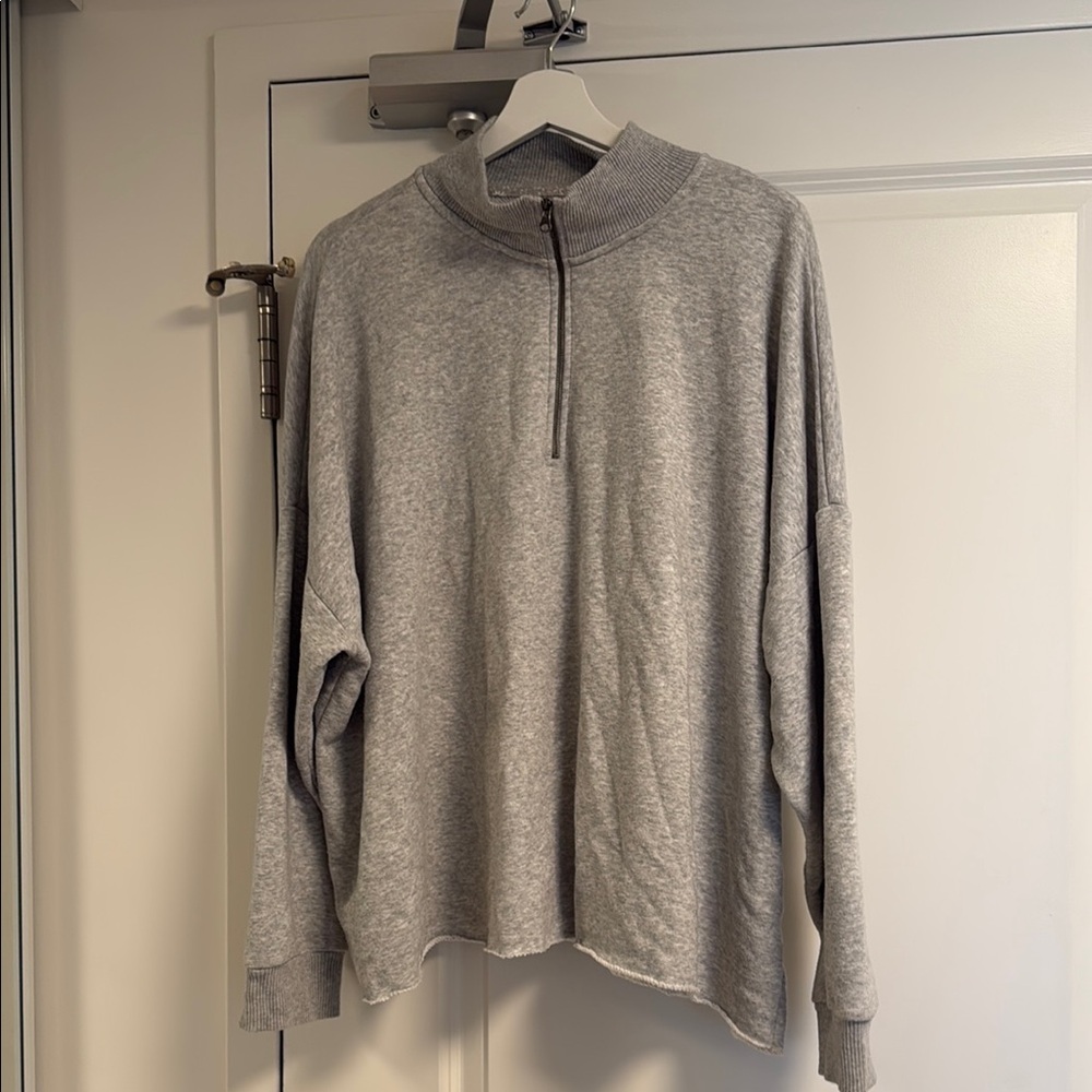 Aerie Gray Zip Up Sweater Soft Cotton Blend
